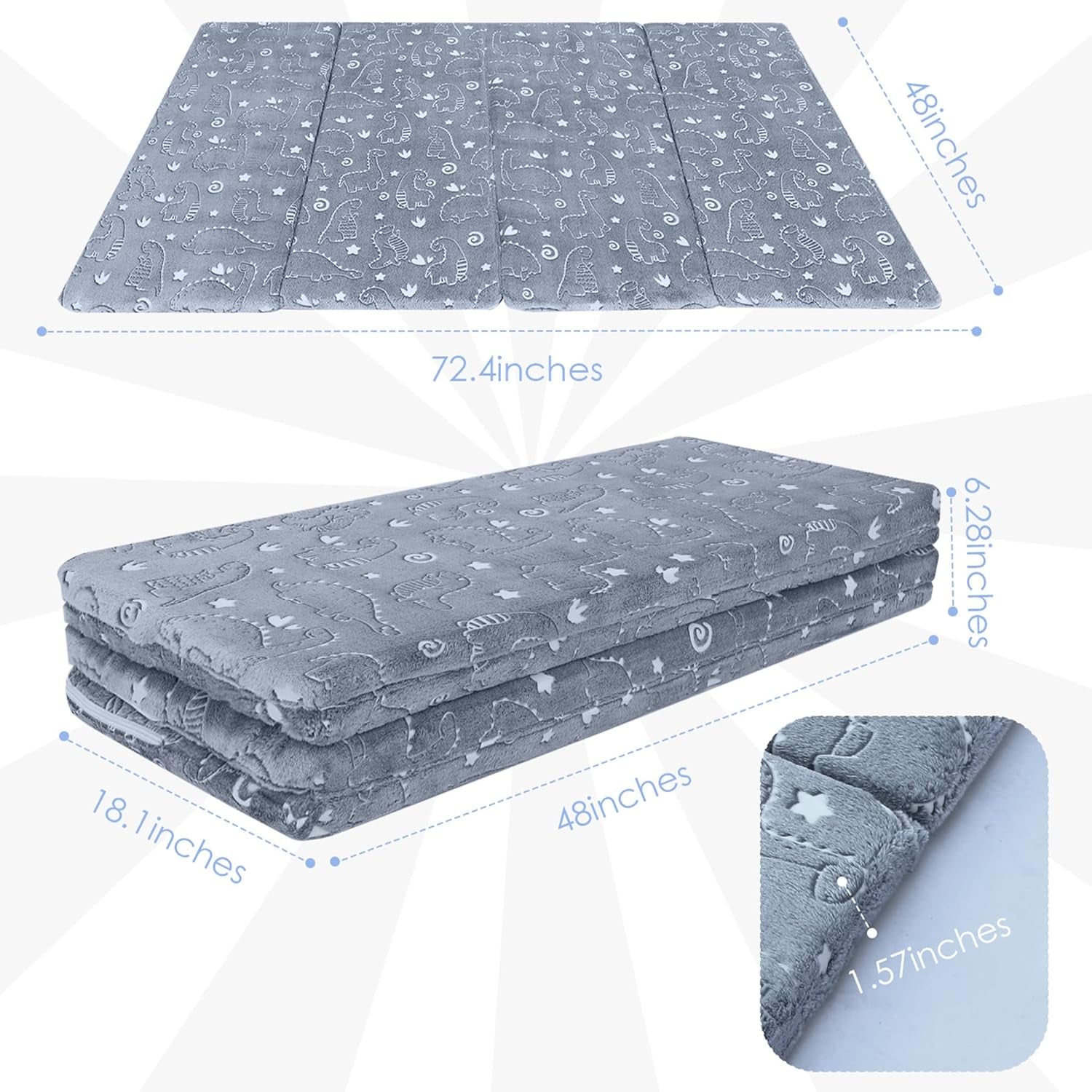 Kids Floor Futon Mattress, Play Mat Muscle Mat Large 6X4 FT, Thicken Foam Tatami Sleeping Pad for Playroom, Foldable Sleeping Crawling Pad for Children’S Play Area