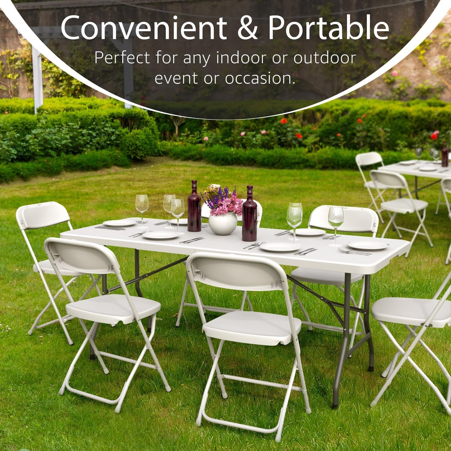 6 Feet Foldable Table with Built in Handle & Steel Legs | Heavy Duty Portable | Perfect for Party, Dining, Wedding, Events, Picnic Indoor, Outdoor, Camping, Utility, Folding