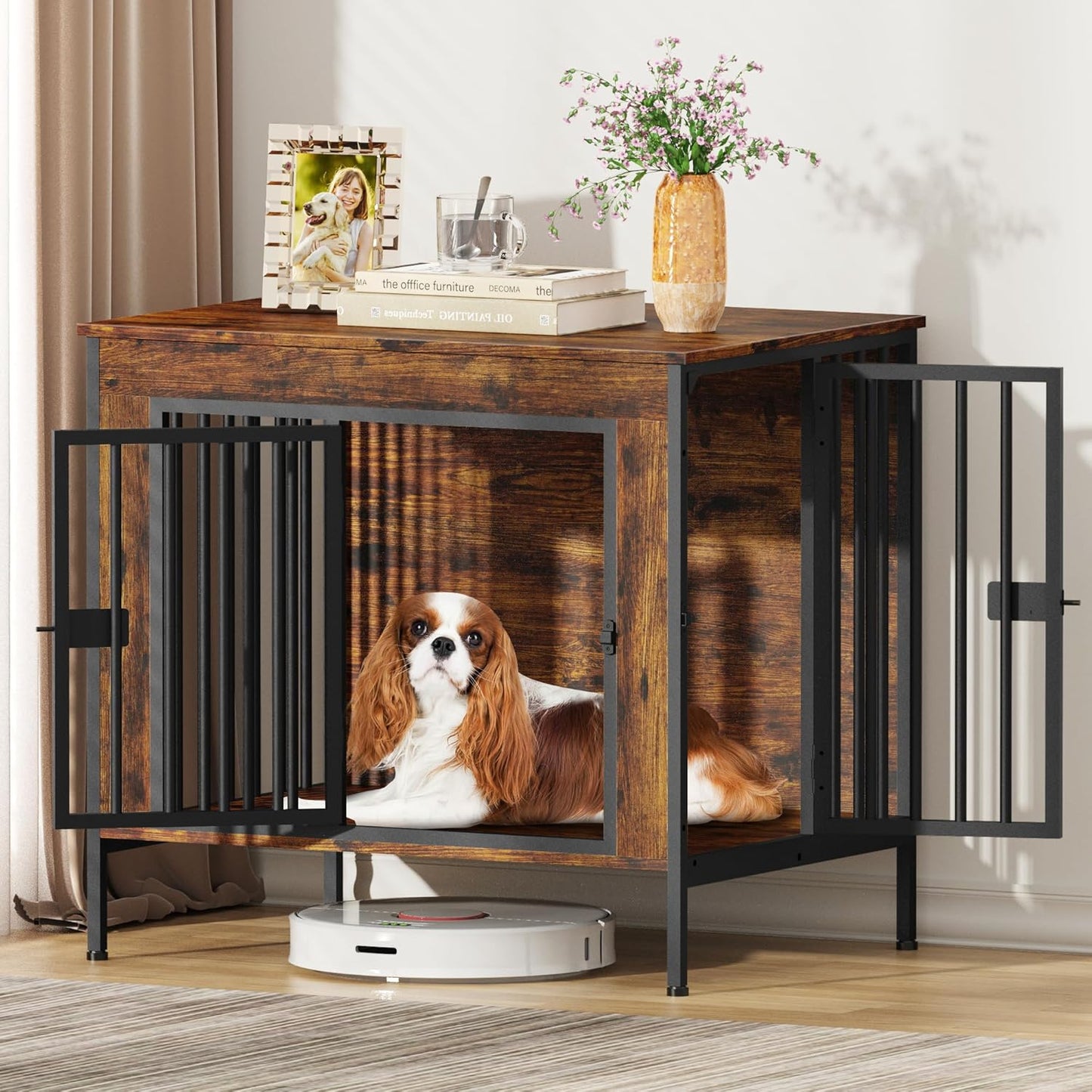 Dog Crate Furniture for 1 or 2 Dogs, Heavy Duty Single/Double Dog Crates for Small/Medium/Large Dogs, Dog Kennel Furniture Indoor as TV Stand, Small Size 28.15" L(0-20 Pounds), Brown
