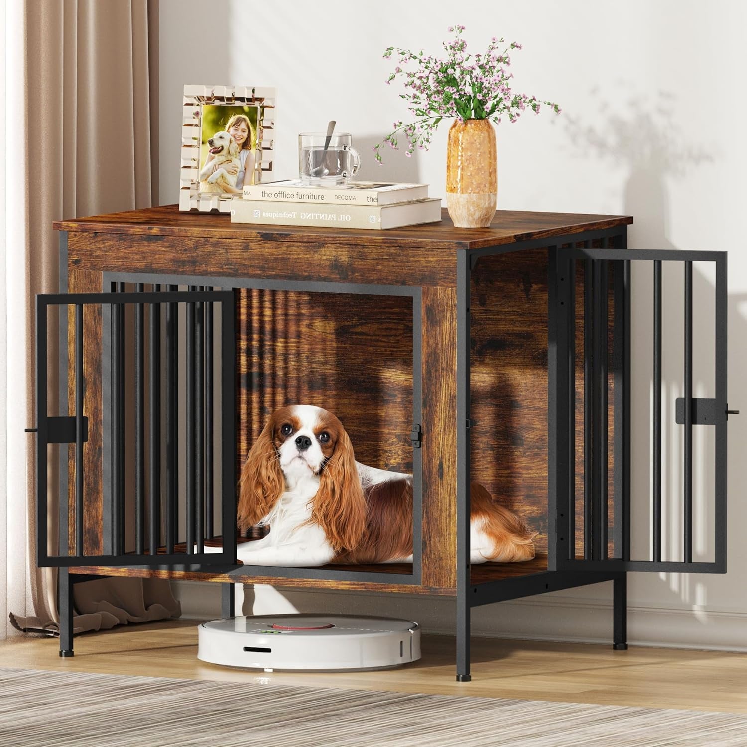 Dog Crate Furniture for 1 or 2 Dogs, Heavy Duty Single/Double Dog Crates for Small/Medium/Large Dogs, Dog Kennel Furniture Indoor as TV Stand, Small Size 28.15" L(0-20 Pounds), Brown