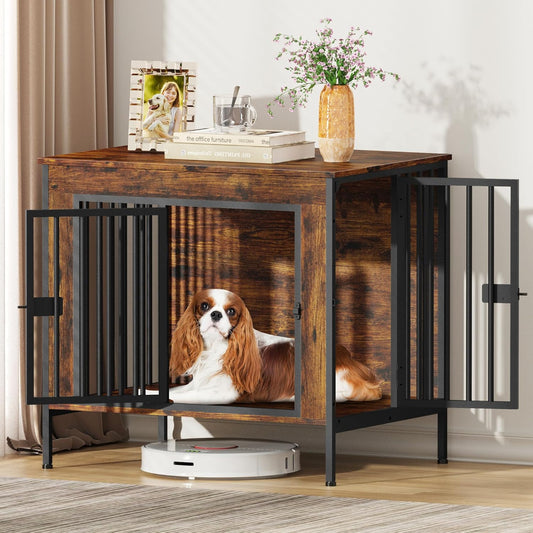 Dog Crate Furniture for 1 or 2 Dogs, Heavy Duty Single/Double Dog Crates for Small/Medium/Large Dogs, Dog Kennel Furniture Indoor as TV Stand, Small Size 28.15" L(0-20 Pounds), Brown