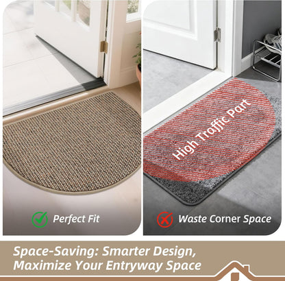 Dirt Trapper Door Mat 24" X 36" Half Circle Non-Slip Washable Doormats Entrance Rugs Absorbent Welcome Low Profile Floor Mats for Front Back Door and Entryway, Taupe