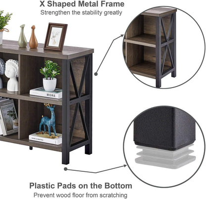 8 Cube Storage Organizer, 62 Inch Heavy Duty Horizontal Bookshelf, Industrial Long Bookcase and TV Stand for 65 Inch TV, Rustic Wood Accent Shelf for Living Room (Walnut Brown)