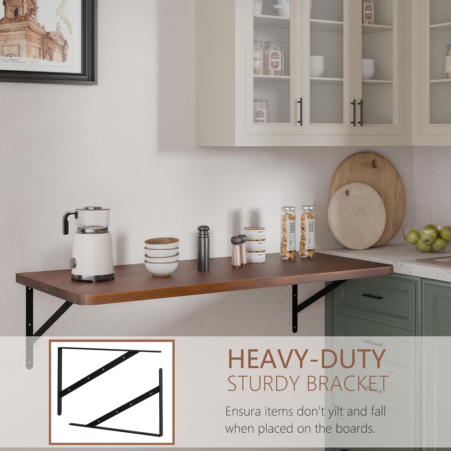 Floating Wall Desk for Home Office,Wall Mounted Table with Pine Wood,48 Inch Workbench for Garage,Work Table with Heavy Duty Brackets for Kitchen,Dining,Laundry