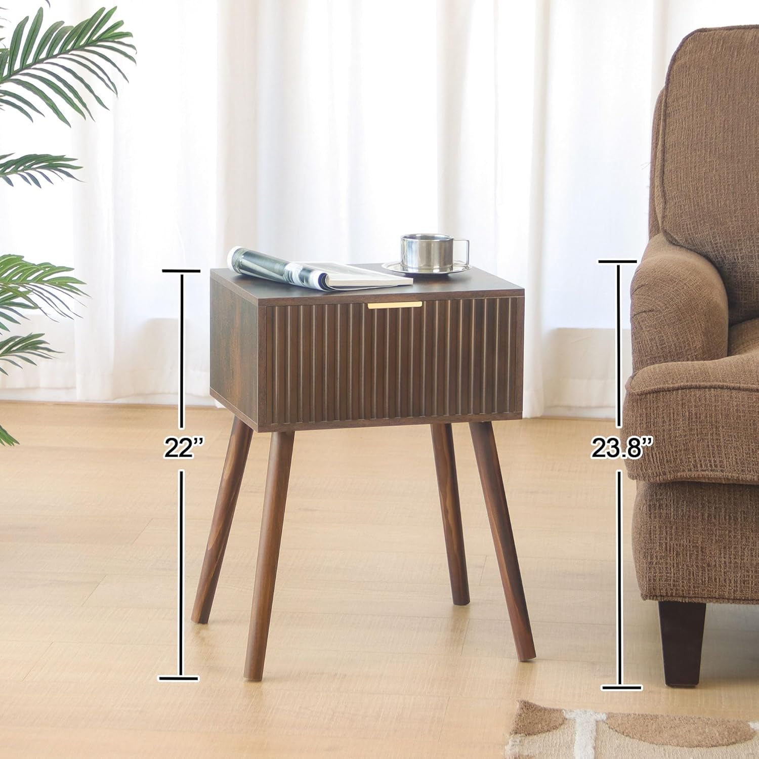 Mid Century Modern Nightstand, Small End Tables Living Room, Accent Bedside Table with Drawer for Bedroom and Small Space, Rustic Brown