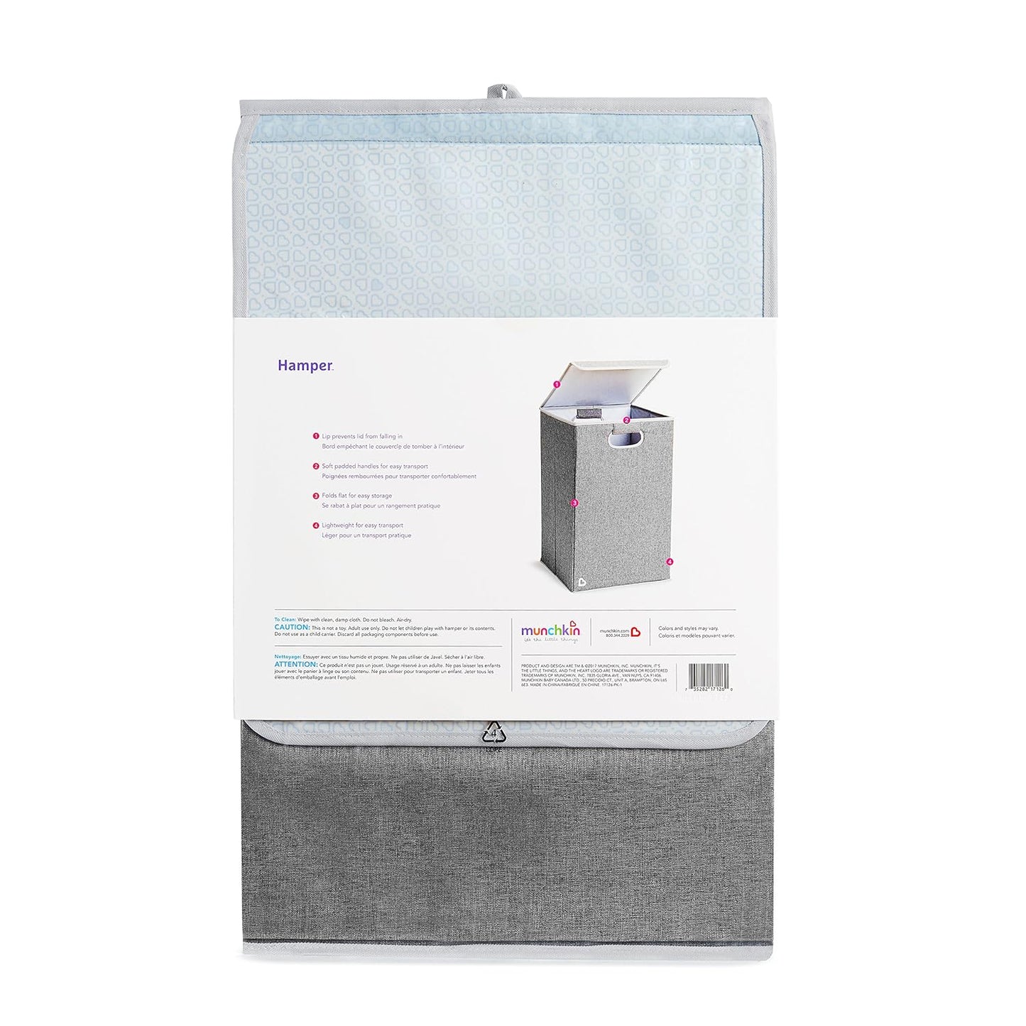 Grey collapsible kids laundry hamper with lid, view 7