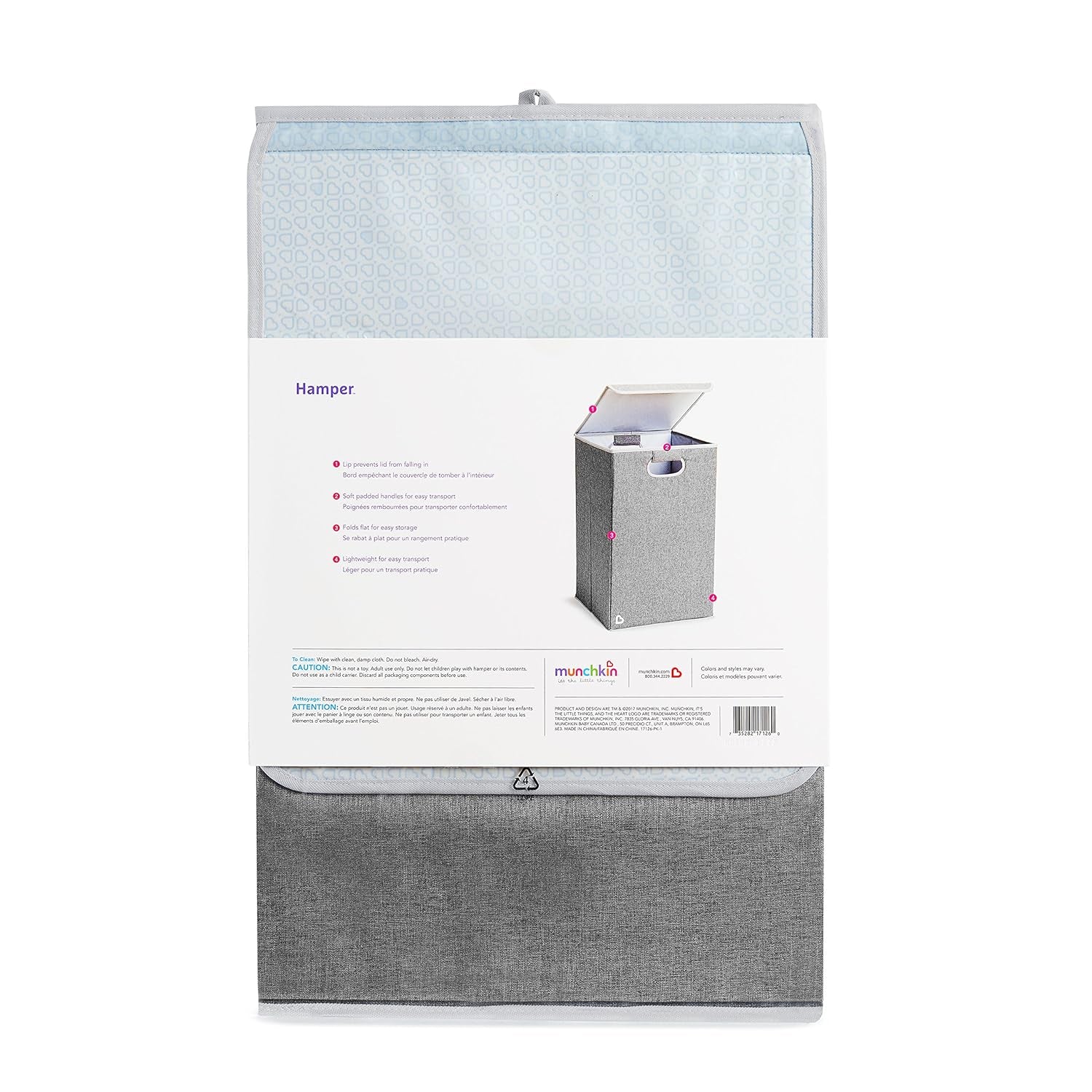 Grey collapsible kids laundry hamper with lid, view 7