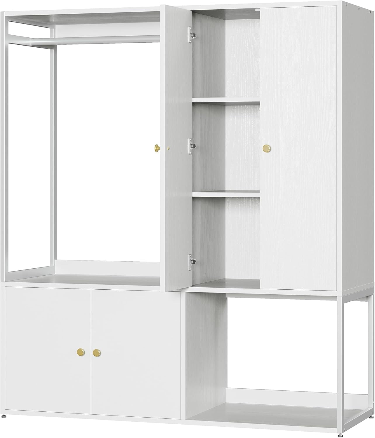 Wardrobe Closet, White Cabinet with Shelves, Large Armoire Clothing Storage with Hanging Rod for Bedroom, Living/Laundry Room