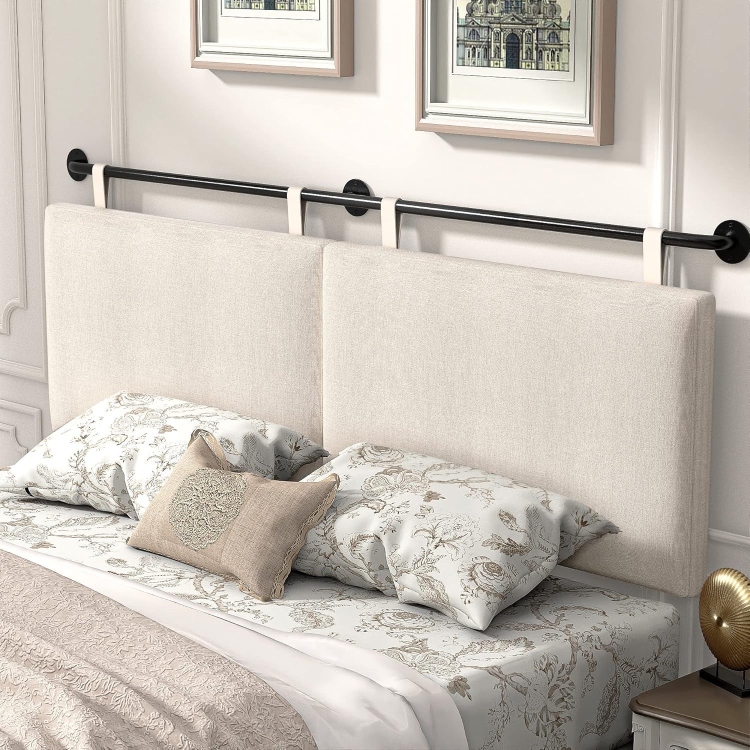 Headboards for Queen Size Bed, Wall Mounted Headboard with Fine Linen Upholstery and Button Tufting, Adjustable Heigh Headboard for Bedroom(Queen,Beige)