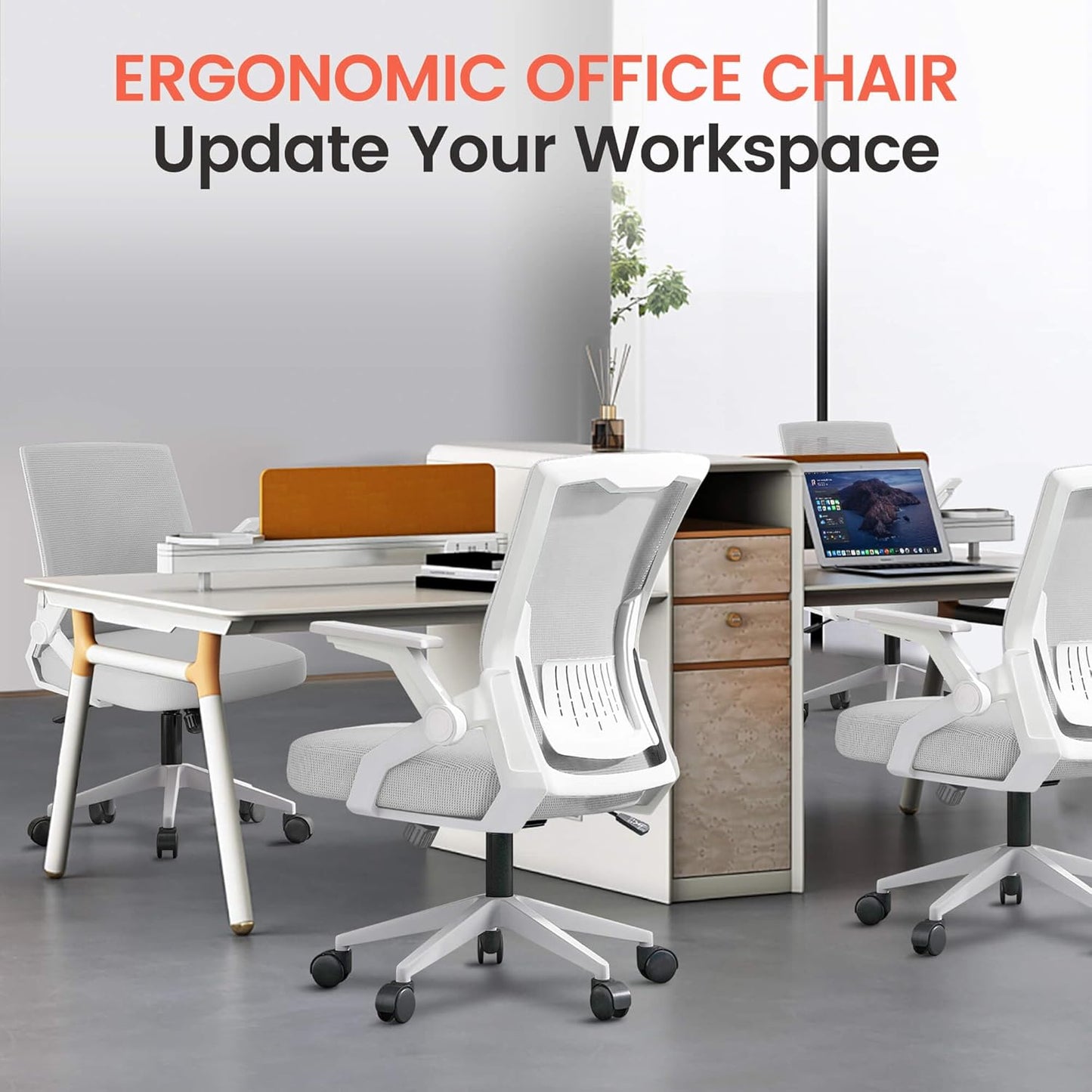 Ergonomic Office Chair with Flip-Up Armrests Executive Computer Chair for Home Office, Breathable Mesh & Adaptive Lumbar Support, Wide Seat Gray