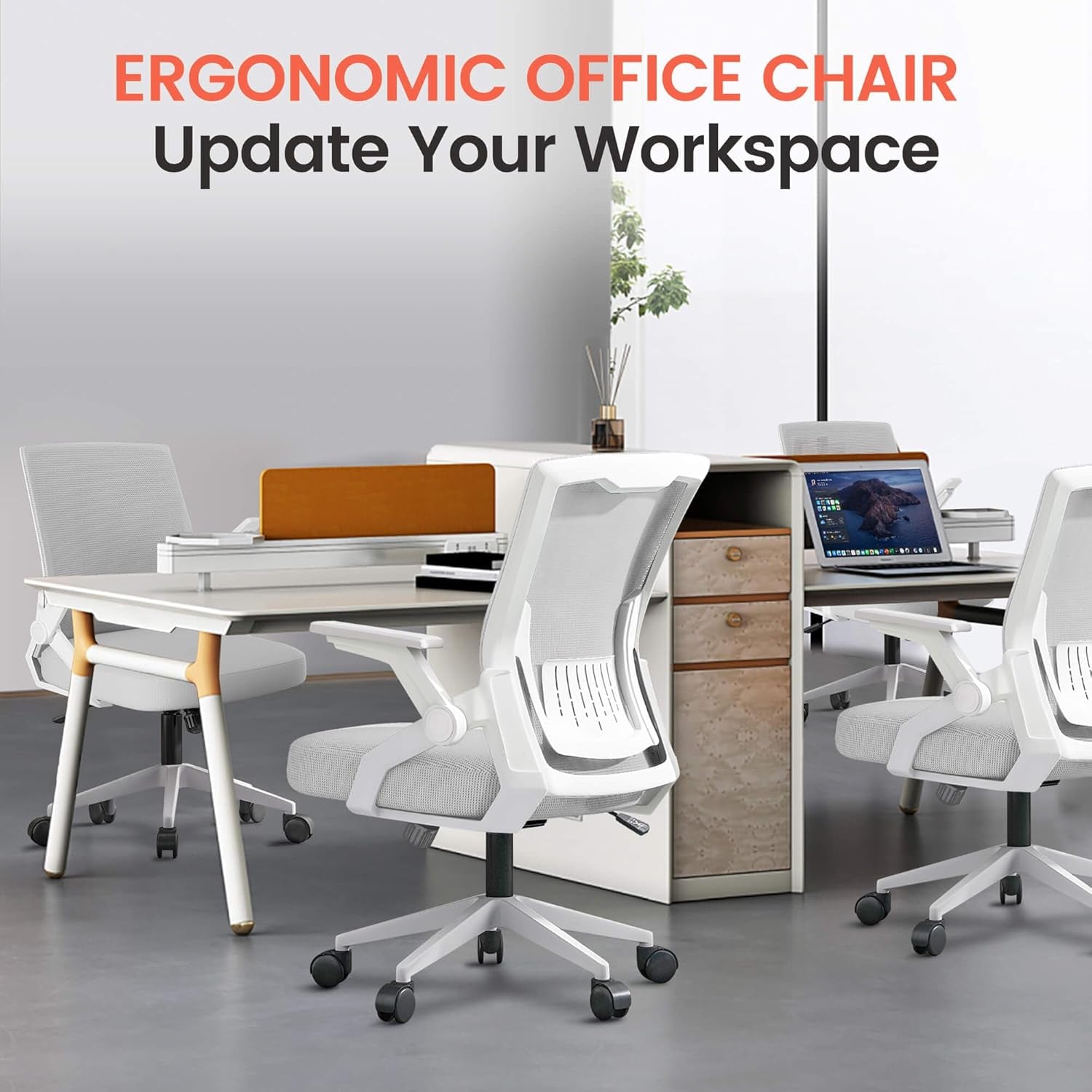 Ergonomic Office Chair with Flip-Up Armrests Executive Computer Chair for Home Office, Breathable Mesh & Adaptive Lumbar Support, Wide Seat Gray