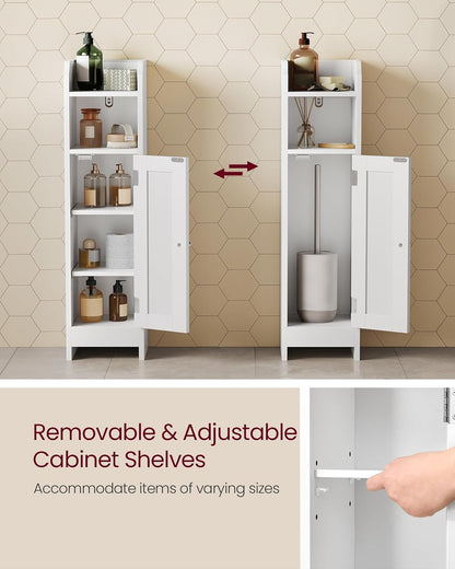 Small Storage Corner Floor Cabinet with Door, 7.9 X 7.1 X 31.5 Inches, Narrow Toilet Paper Storage Holder, Adjustable Shelves, for Bathroom, Living Room, Small Spaces, Cloud White UBBC310W01