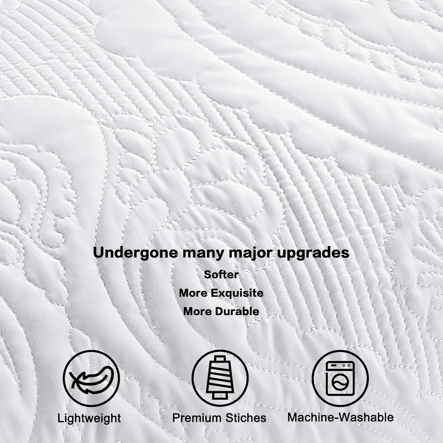 Quilted Pillow Shams Set of 2, Decorative Microfiber King Bed Pillow Shams, Soft Breathable Pillow Covers with Envelope Closure (White, 2Pcs:20 X 36Inch)