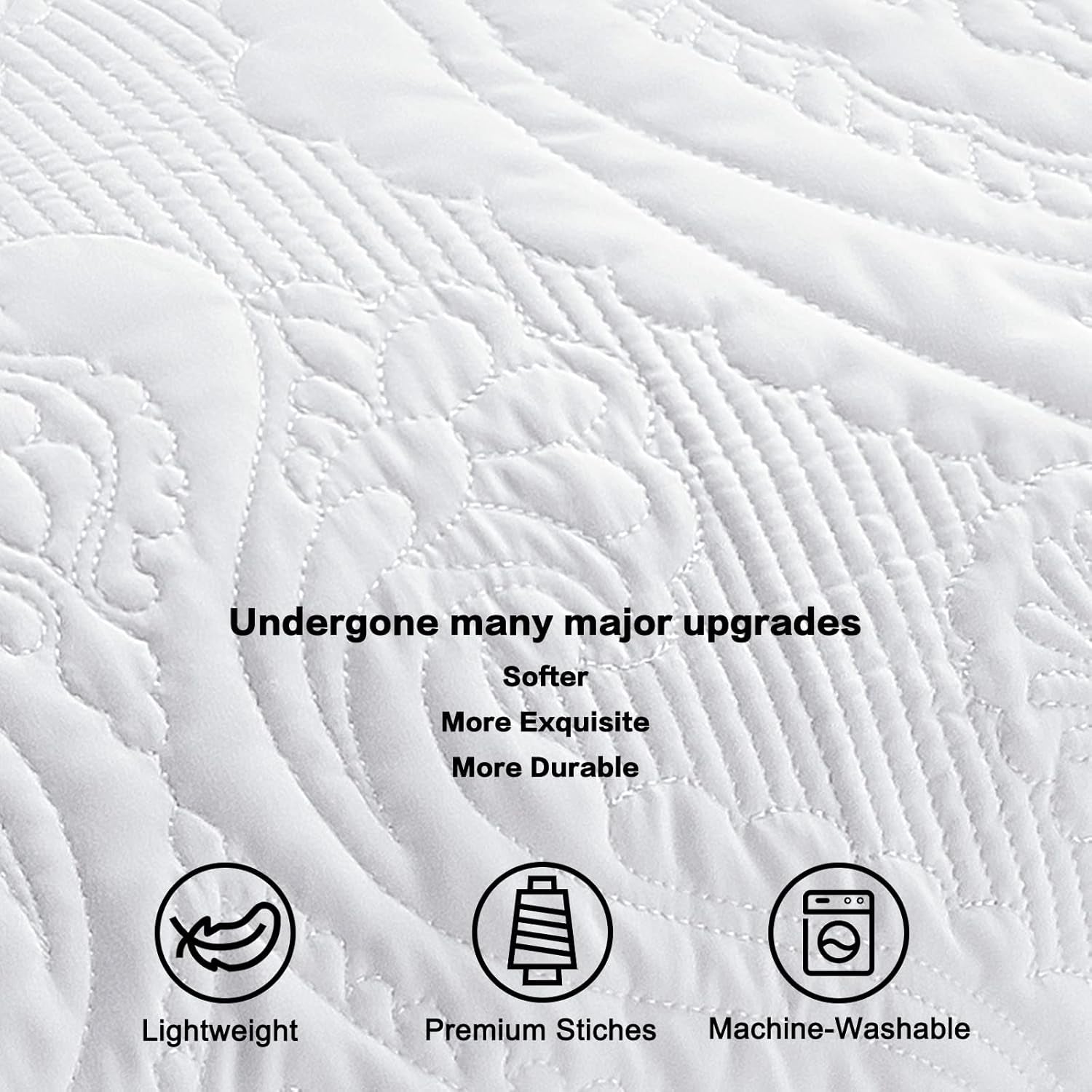 Quilted Pillow Shams Set of 2, Decorative Microfiber King Bed Pillow Shams, Soft Breathable Pillow Covers with Envelope Closure (White, 2Pcs:20 X 36Inch)