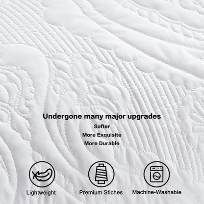 Quilted Pillow Shams Set of 2, Decorative Microfiber King Bed Pillow Shams, Soft Breathable Pillow Covers with Envelope Closure (White, 2Pcs:20 X 36Inch)