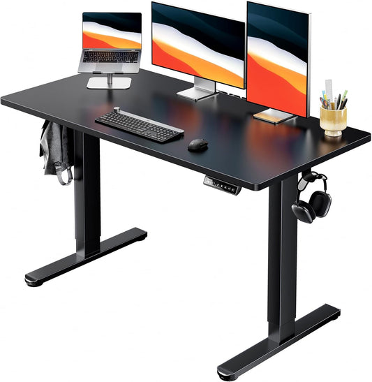 Electric Standing Desk, 48" X 24" Whole Piece Desktop, Adjustable Height Computer Desks, 4 Height Memory Settings, Sit Stand up Desk for Home Office, Black