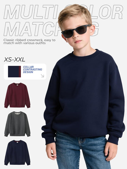 3 Pack Boys Sweatshirts Fleece Cotton Boys Long Sleeve Shirts Crewneck Kids Sweatshirts Soft Pullover Tops for Kids