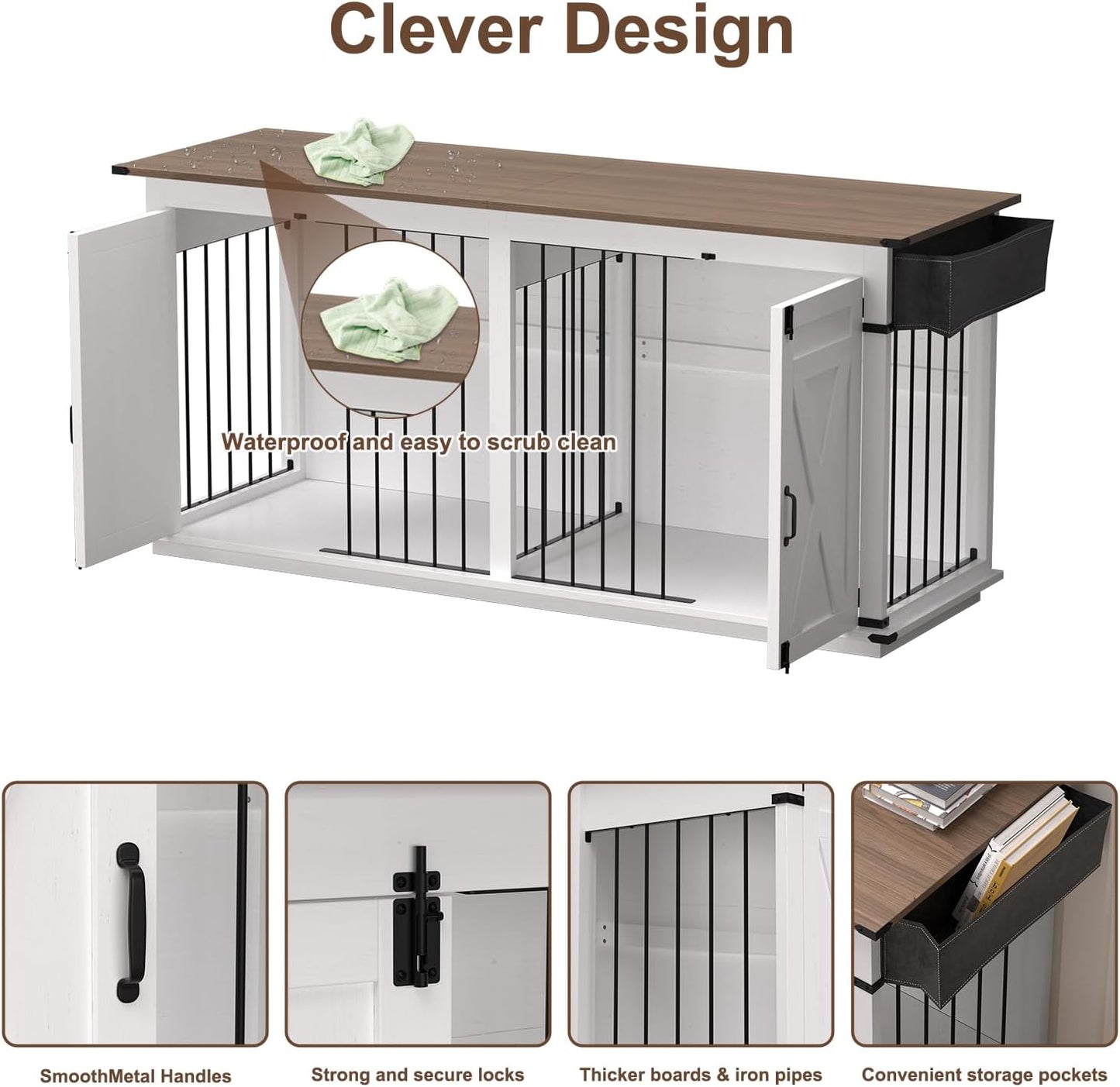 Dog Crate Furniture for 2 Dogs, 72.4" Indoor Large Double Dog Crate, Wooden GOG Kennel Tv Stand with Divider for Medium Large Breed Dogs, Brown