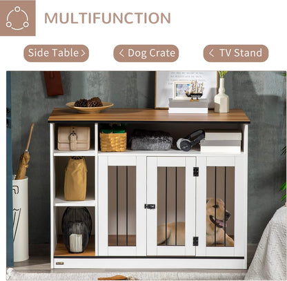 Dog Crate Furniture with Adjustable Shelf, Dog Crate End Table, Indoor Pet Crate for Medium and Large Dogs, with Large Flat Surface, 47" X 23.5" X 35", Gray