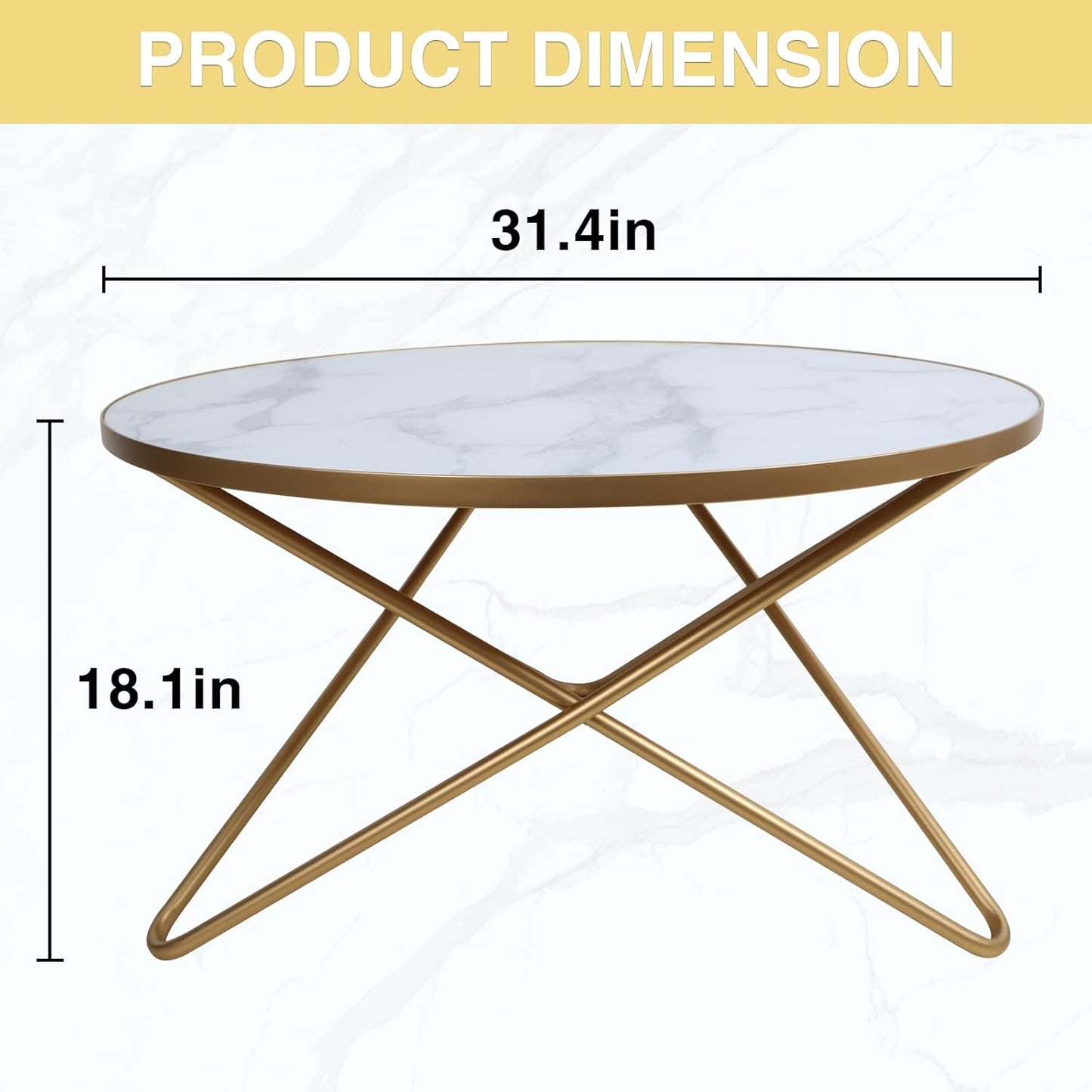 round Coffee Table with White Faux Marble Top