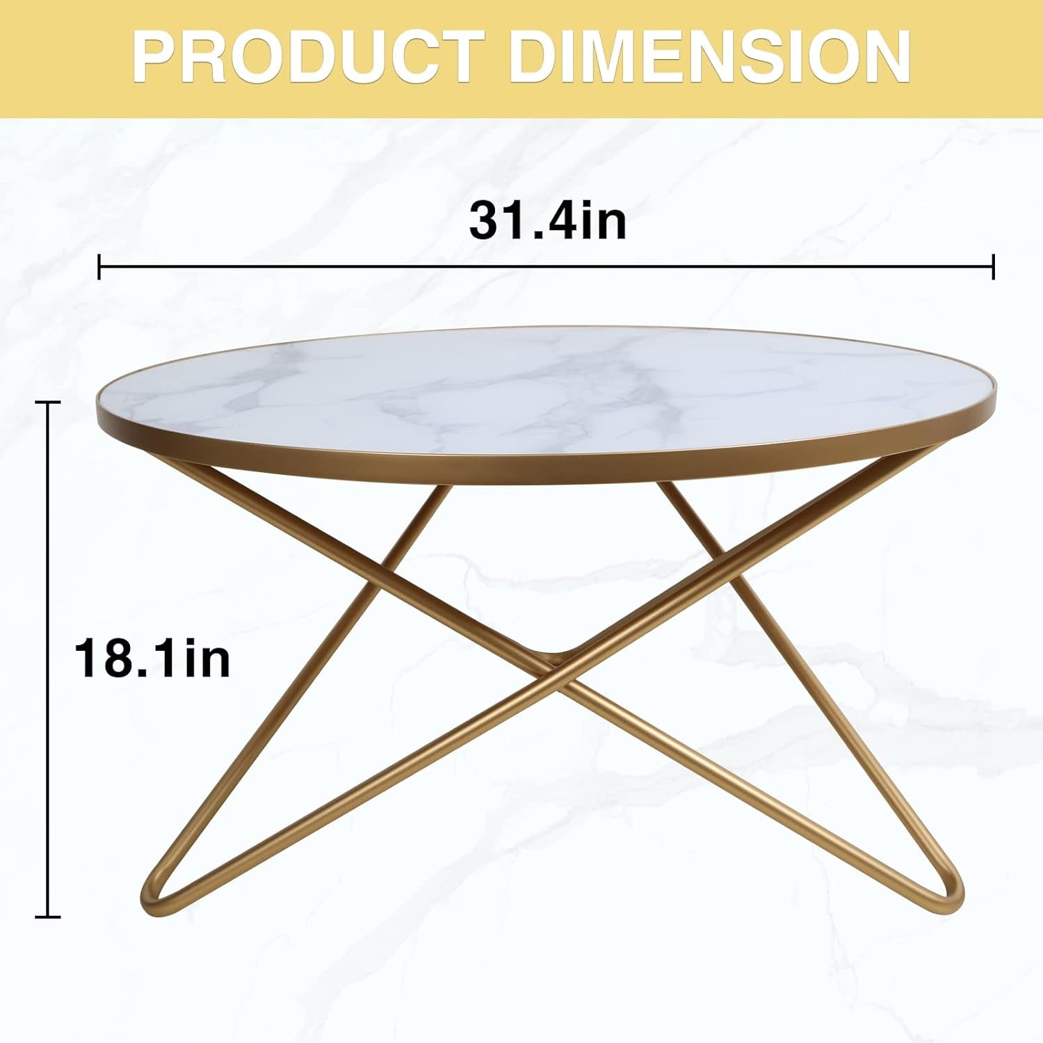 round Coffee Table with White Faux Marble Top