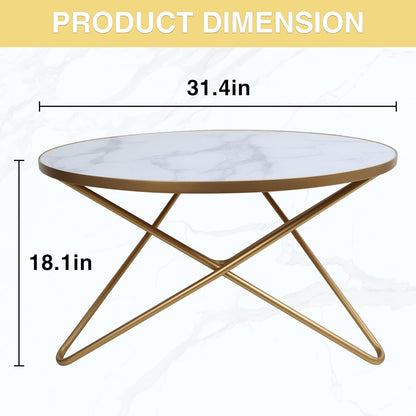 round Coffee Table with White Faux Marble Top
