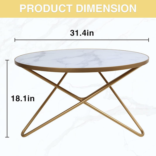 round Coffee Table with White Faux Marble Top
