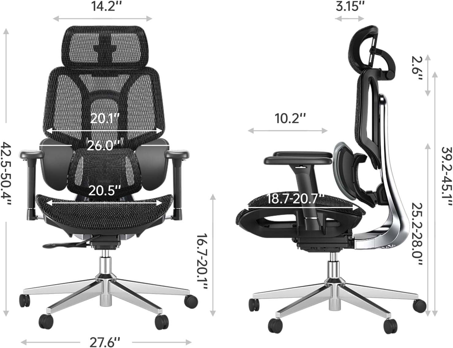 E3 Air Ergonomic Office Chair, Big and Tall Office Chair - with 3-Zone Dynamic Lumbar Support, 3D Adjustable Headrest, 3D Adjustable Armrests, Swivel, Black(No Footrest)