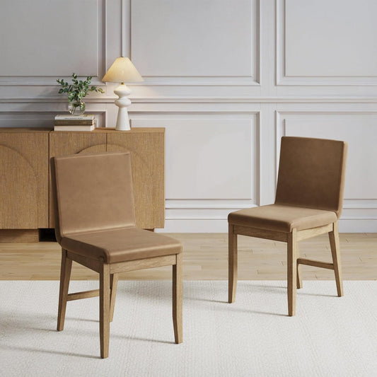 Gracie Modern Dining Chair with Cushion, Upholstered Dining Chair with Solid Wood Frame, Light Brown, Set of 2