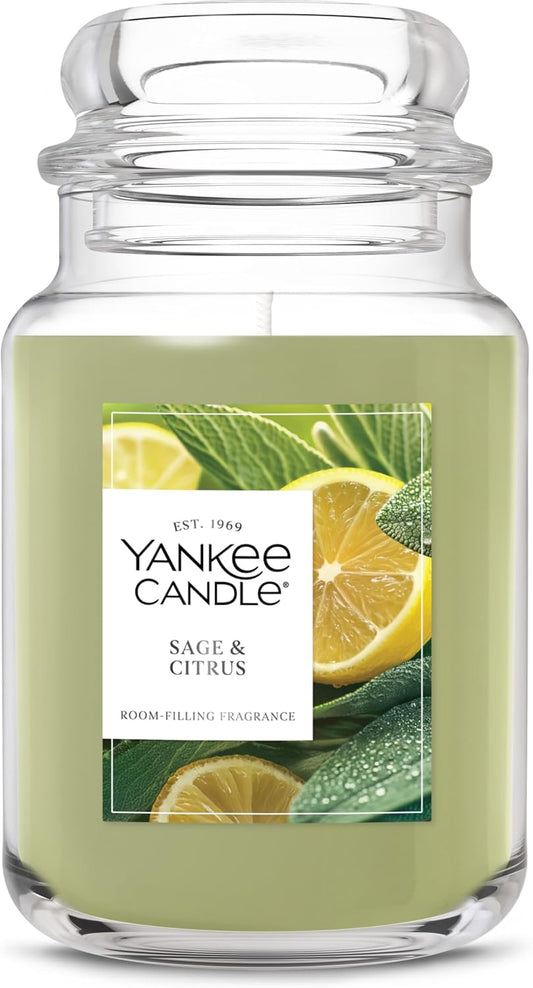 Large Jar Scented Candle with up to 150 Hour Burn Time, Premium Plant Wax Blend for Consistent Burn, 22 Oz Jar Candle with Room Filling Fragrance, Sage & Citrus