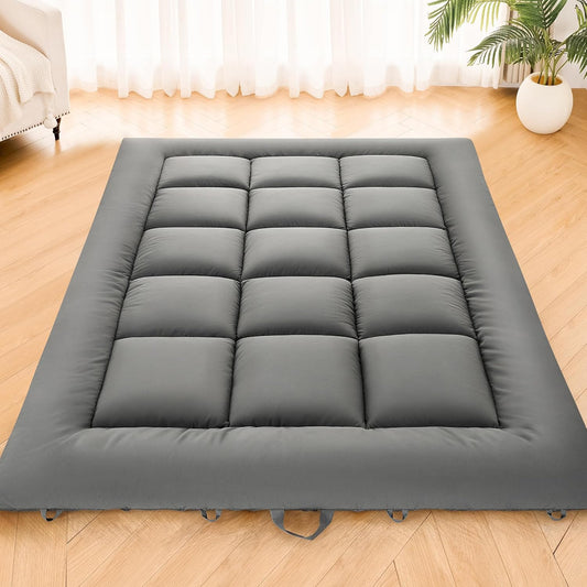 Japanese Floor Mattress, Foldable Futon Mattress Tatami Mat with Handle, Roll up Dormitory Sleeping Pad for Camping, Guestroom Bed, Twin Size, Grey