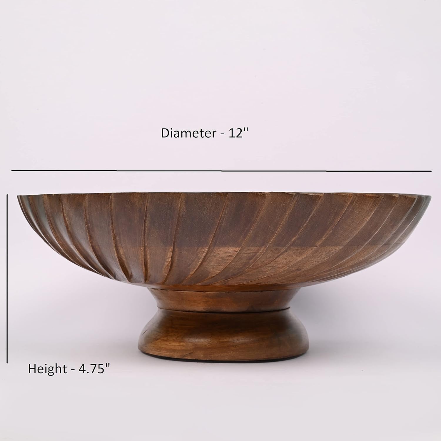 Mango Wood Decorative Wooden Bowl Hand Carved Home Decor for Dining Table Center, Living Room, Kitchen Décor (12" X 12' X 4.75")