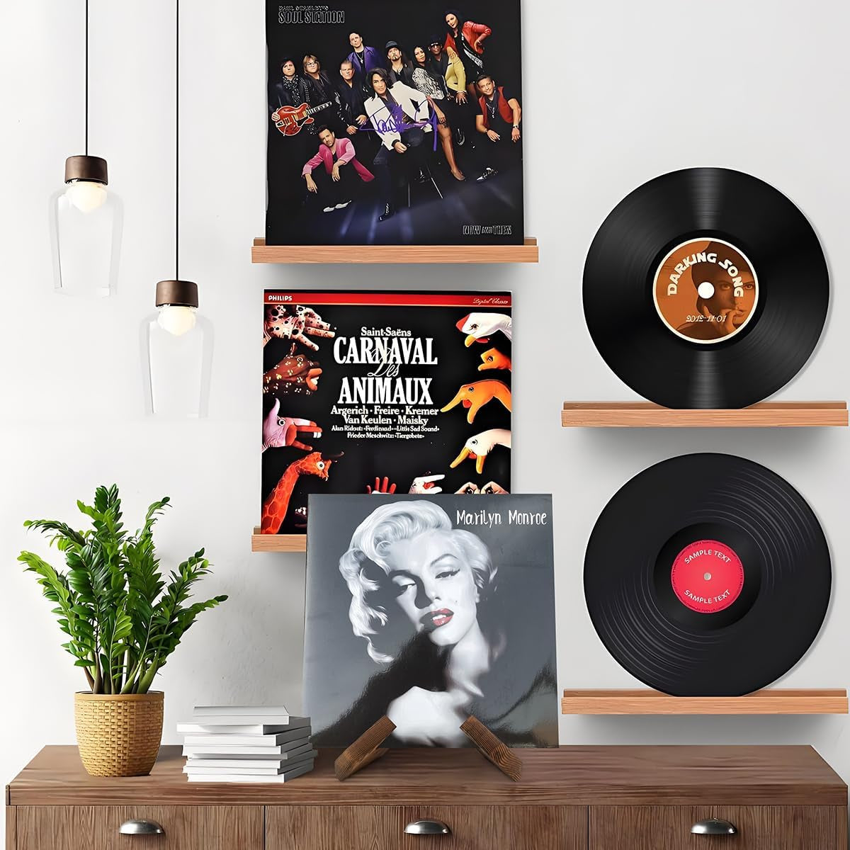 Retro Record Stand Natural Wood, Retro Record Holder for Display, Vinyl Records Holder Black Wooden Record Stand, Country Rustic Plate Stand for Display (1 in Black)
