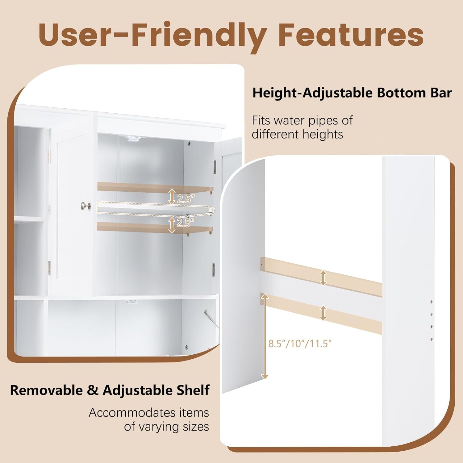 over the Toilet Storage Cabinet, 31.5''W Freestanding Space Saver with Doors, Adjustable Shelf & Toilet Paper Holder, over Toilet Bathroom Organizer for Laundry, Restroom, White