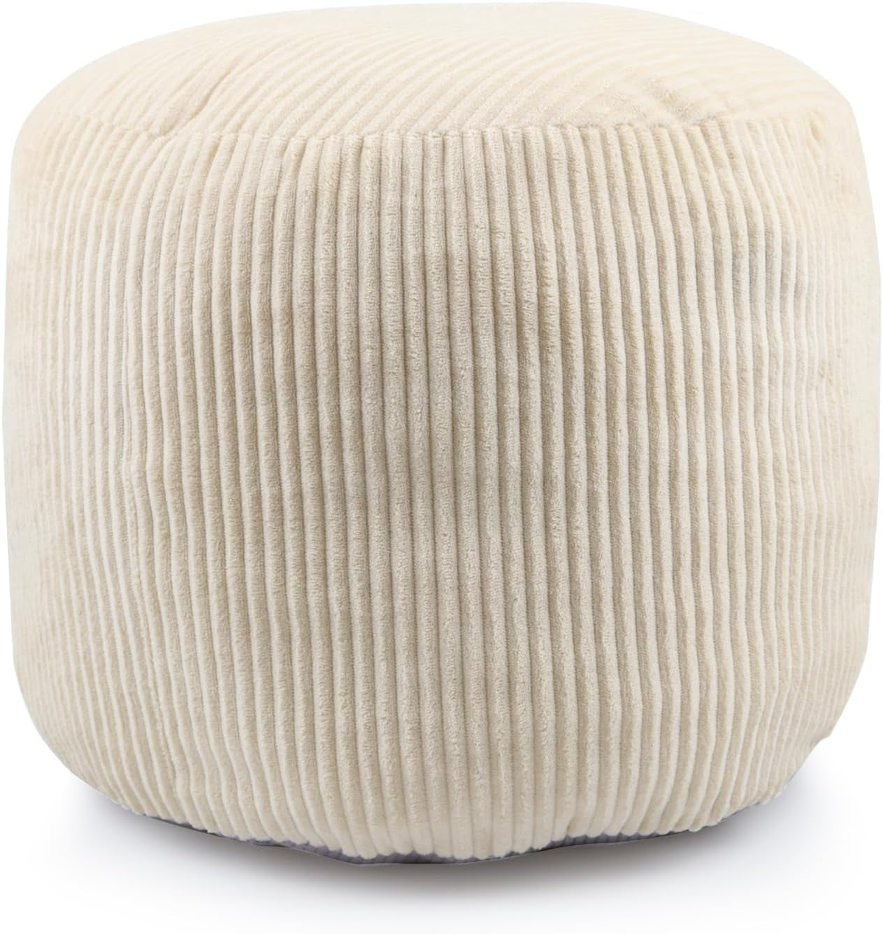 round Corduroy Pouf Cover Only, 20"X 16" Unstuffed Decorative Ottoman Foot Stool Rest, Washable Storage Bean Bag Chair Floor Pouf Covers for Living Room Bedroom, Beige