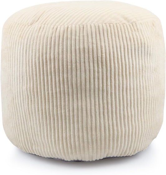 round Corduroy Pouf Cover Only, 20"X 16" Unstuffed Decorative Ottoman Foot Stool Rest, Washable Storage Bean Bag Chair Floor Pouf Covers for Living Room Bedroom, Beige
