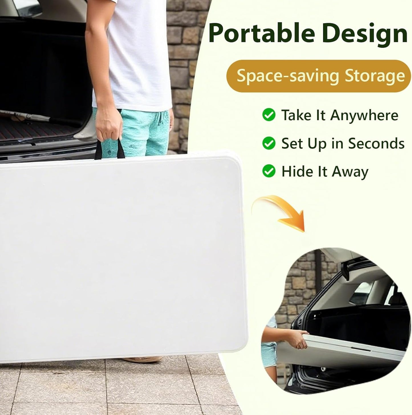 Folding Table 6Ft - Heavy Duty Plastic Table with Handle, Foldable & Portable, Fold-In-Half Utility Tables for Outdoor, Dining, Wedding, Events, Indoor, Picnic, Camping, Party (White)