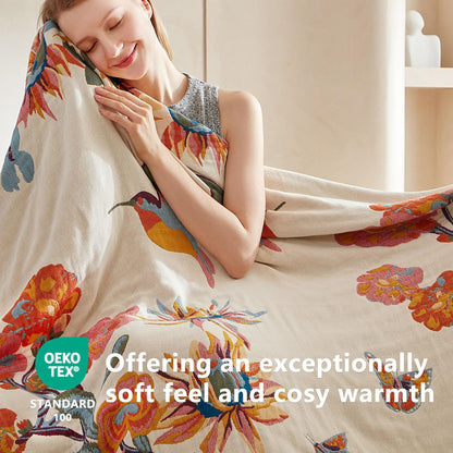 Boho Throw Blanket - 100% Cotton Soft Throw Blanket for Bed, 50"X60" Reversible Breathable Lightweight Fall Blankets, All Seasons Farmhouse Decor Floral Plant Butterfly Throw Quilt