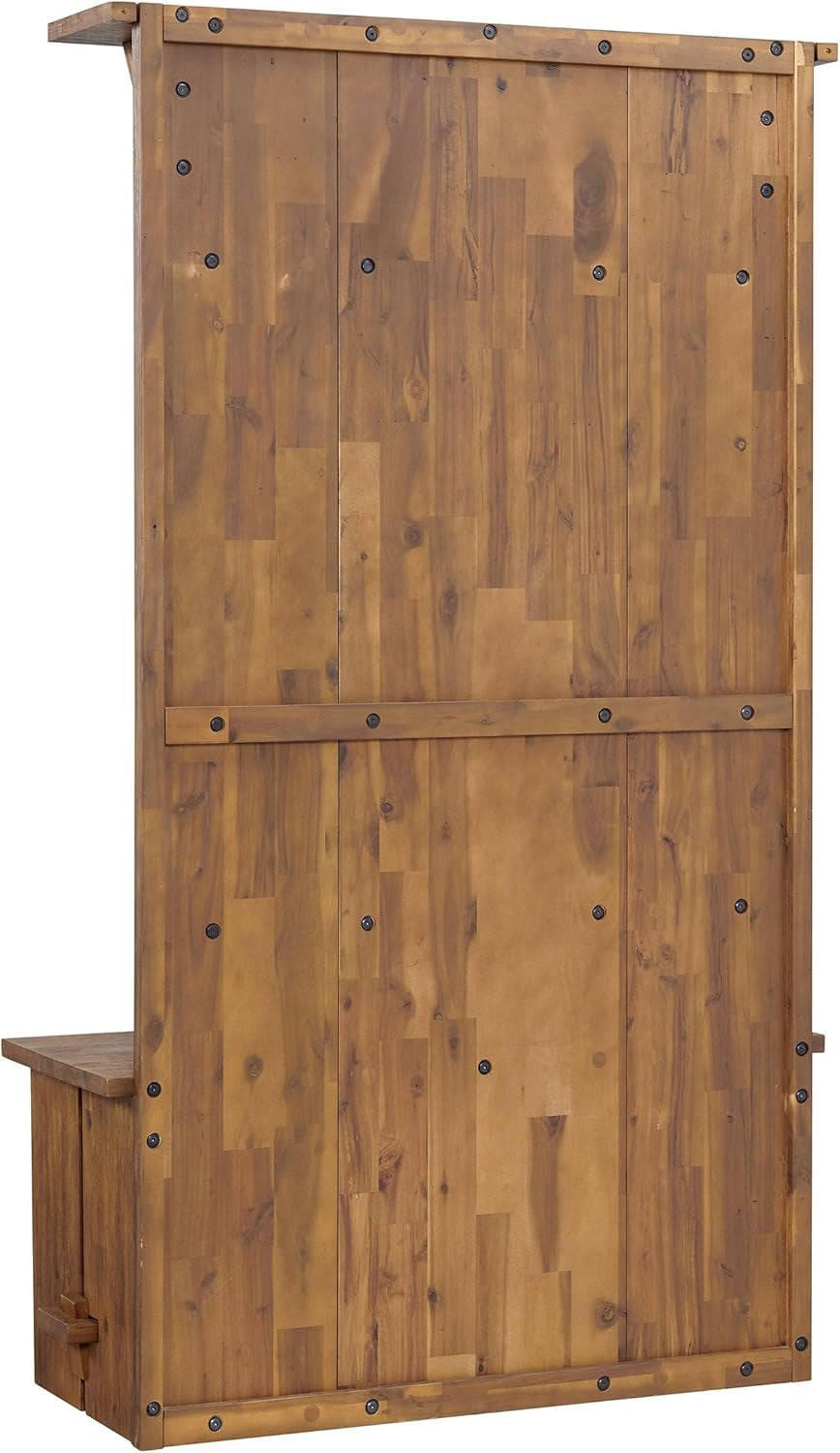 Bethel 70-Inch Acacia Wood Hall Tree with Bench, Storage Shelves & Metal Coat Hooks – Entryway Organizer for Mudroom, Hallway, or Kitchen (Natural Aged Brown Finish)