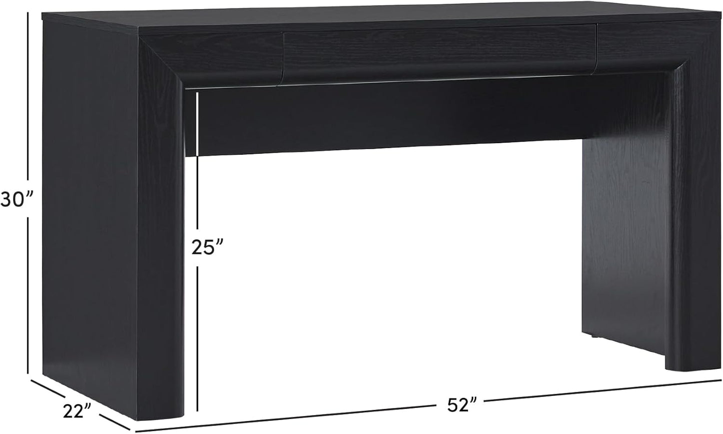 Amira Modern MDF Waterfall Writing Desk with a Built-In Storage Drawer, 52 Inch, Black