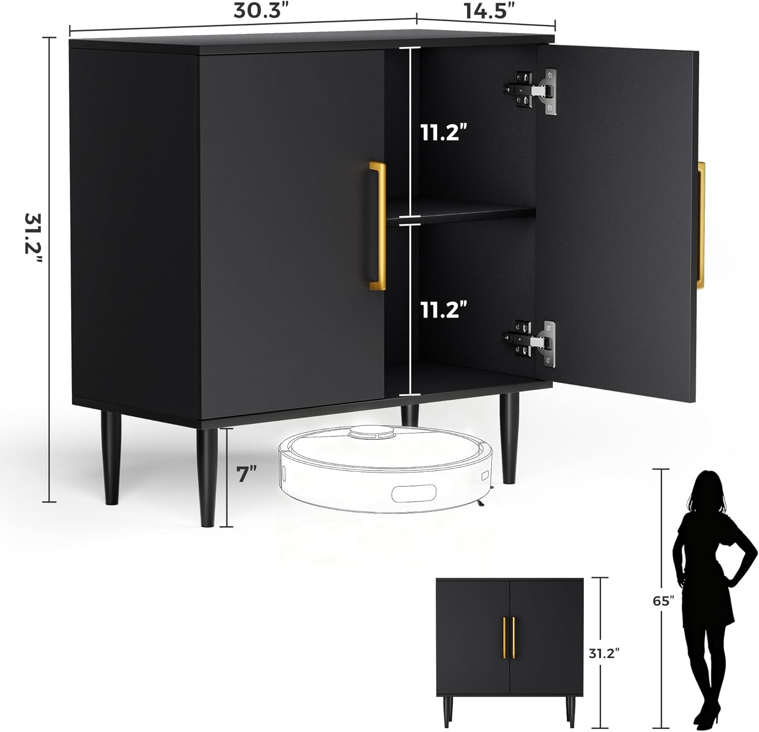 Modern Storage Cabinet, Free Standing Buffet Cabinet, Black Sideboard and Buffet Storage, Wood Accent Furniture for Living Room, Hallway, Entryway, Dining Room (1, Black)