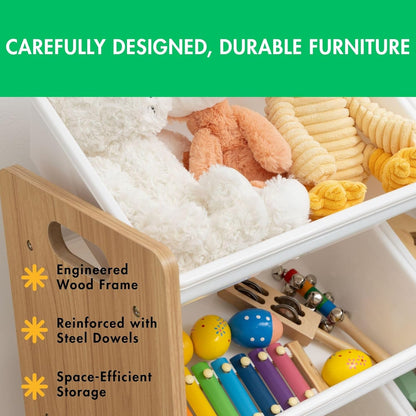 Supersized Toy Storage Organizer with 16 Removable Bins, Natural/White – Large Toy Storage for Toddlers Ideal for Kids' Rooms, Playrooms, and Nurseries - Modern Toy Bins for Kids