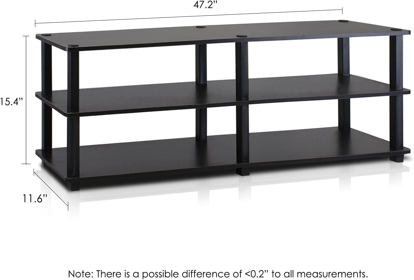 TURN-S-TUBE TV Stand, 3-Tier No Tools Entertainment Center, TV Console for TV up to 46 Inch, for Living Room, Bedroom, Espresso