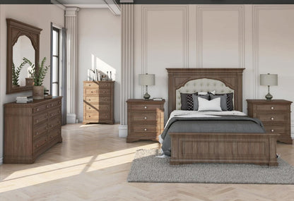 Company Highland Park 83.5" X 90" Farmhouse Wood & Fabric Upholstered Panel King Bed with Button Tufted Headboard, Low Vertical Planked Inset Footboard, in Driftwood Gray Finish