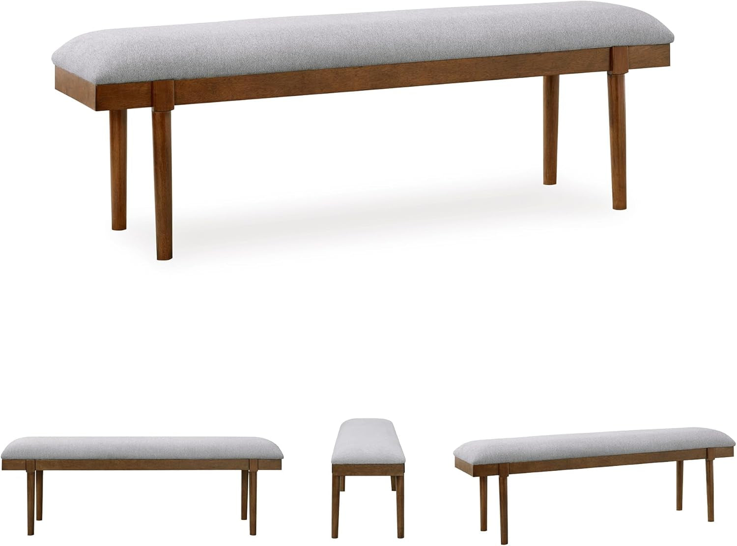 Lyncott 59" Upholstered Solid Wood Frame Dining Bench, Gray/Brown