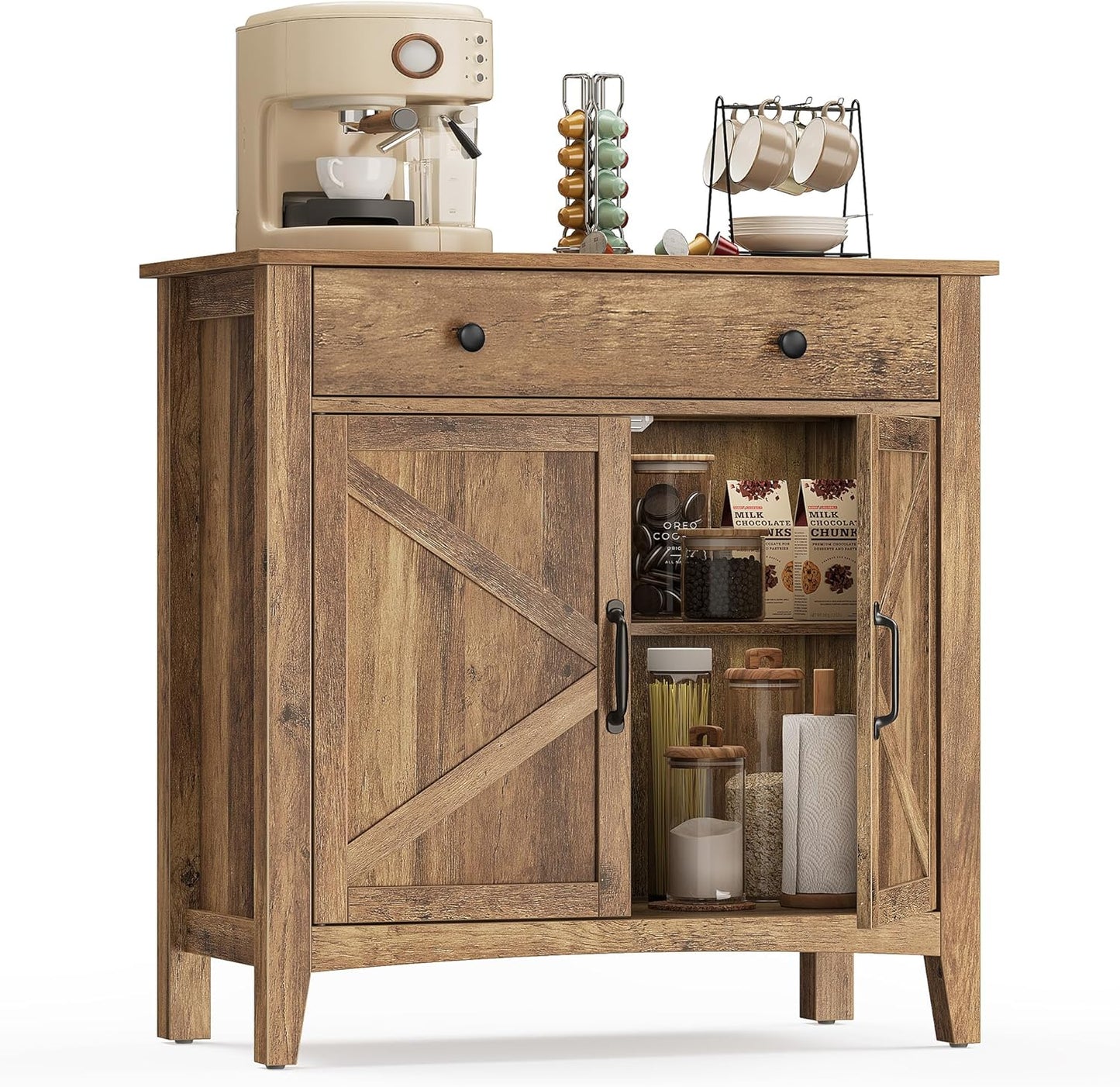 LIRY Collection - Buffet Cabinet, Coffee Bar Cabinet with 3 Drawers, Adjustable Shelves, Sideboard Storage with Cable Holes, Drawer Dividers, Antique Charcoal UBBK371B02V1
