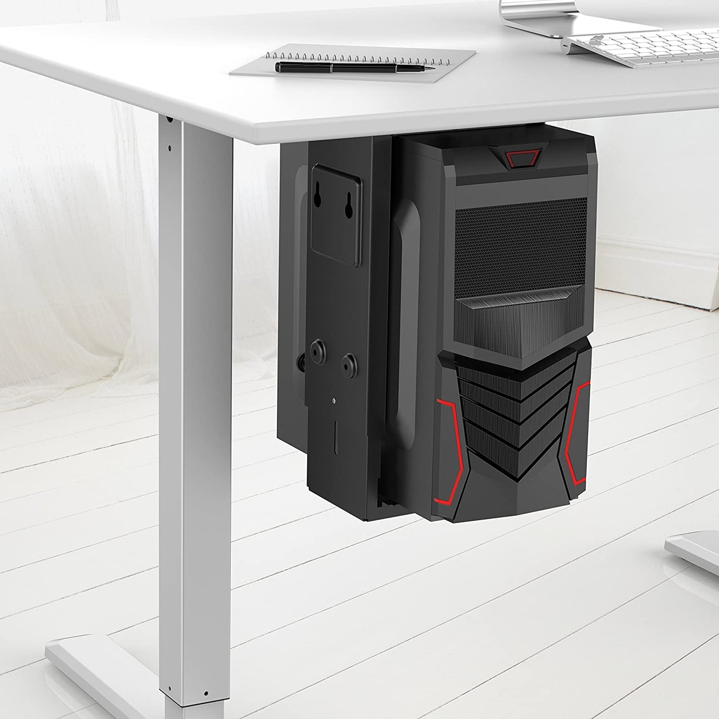 Adjustable under Desk Computer Mount and Wall Mount, CPU Holder Fits Most PC or Computer Cases, Adjustable Height and Width, Full 360 Swivel, up to 22 Lb, Hardware Included