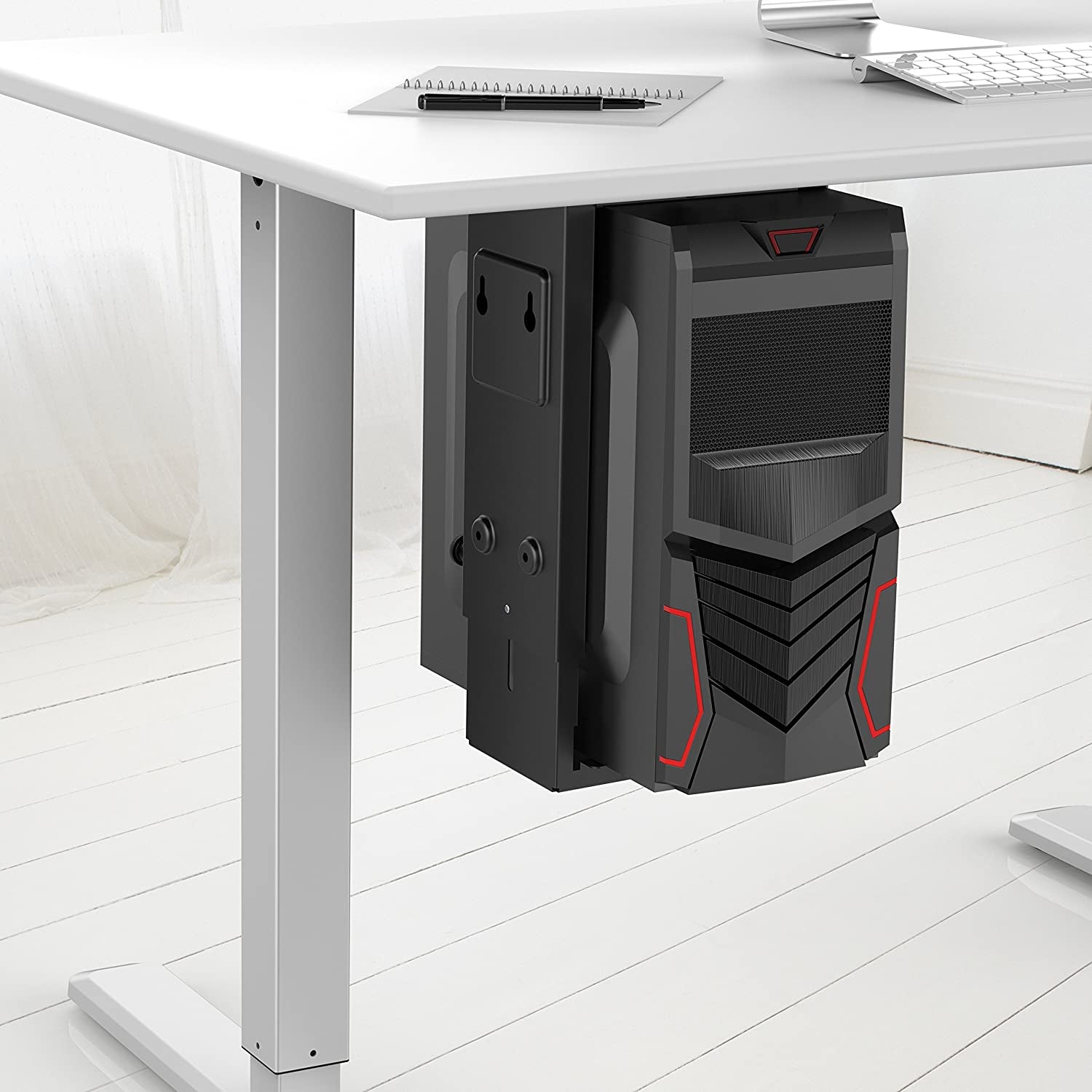 Adjustable under Desk Computer Mount and Wall Mount, CPU Holder Fits Most PC or Computer Cases, Adjustable Height and Width, Full 360 Swivel, up to 22 Lb, Hardware Included