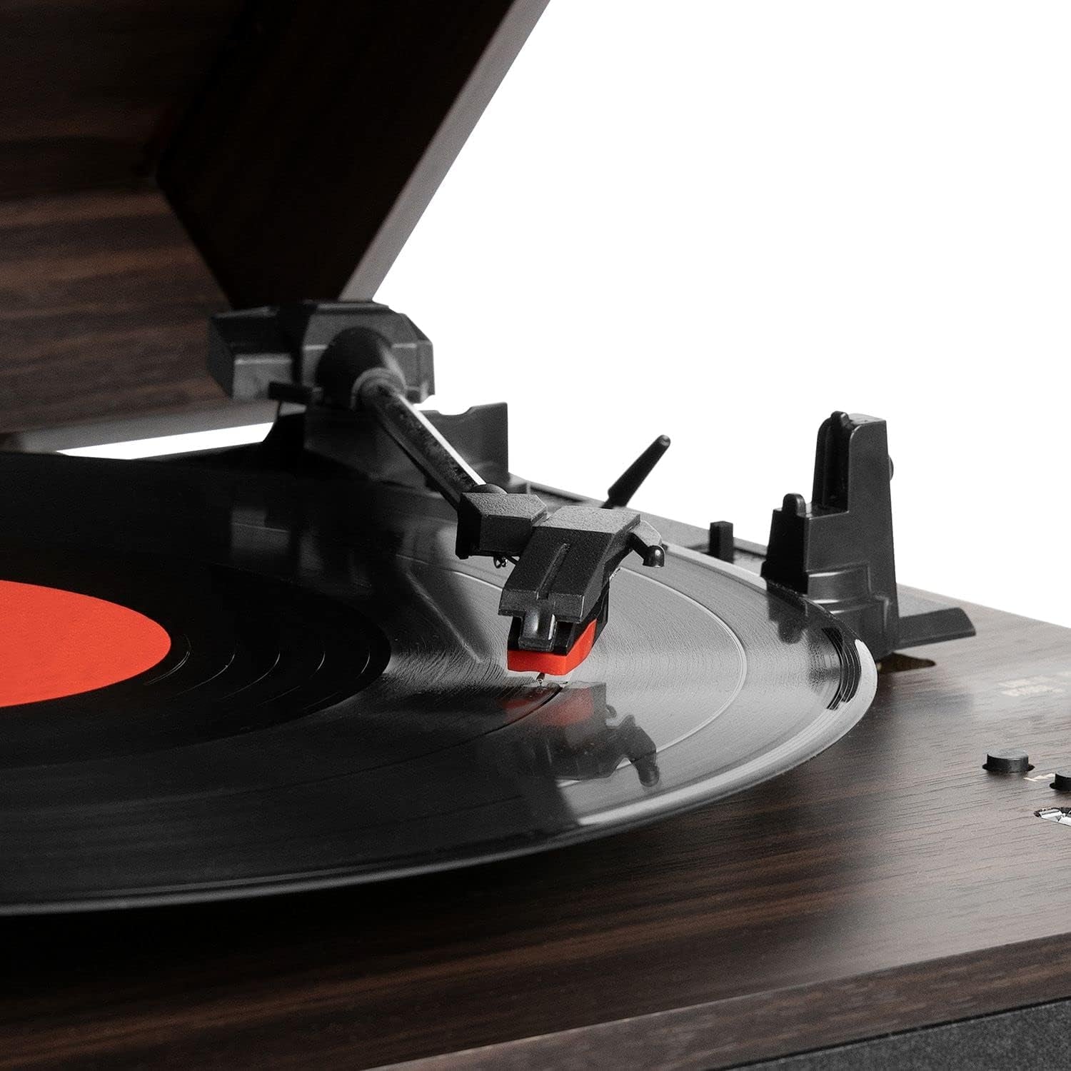 Liberty – Bluetooth Record Player – 5-In-1 Turntable with Vinyl Stream, FM Radio, USB Playback, Built-In Speakers, Use as Stand or Tabletop Player (Espresso)