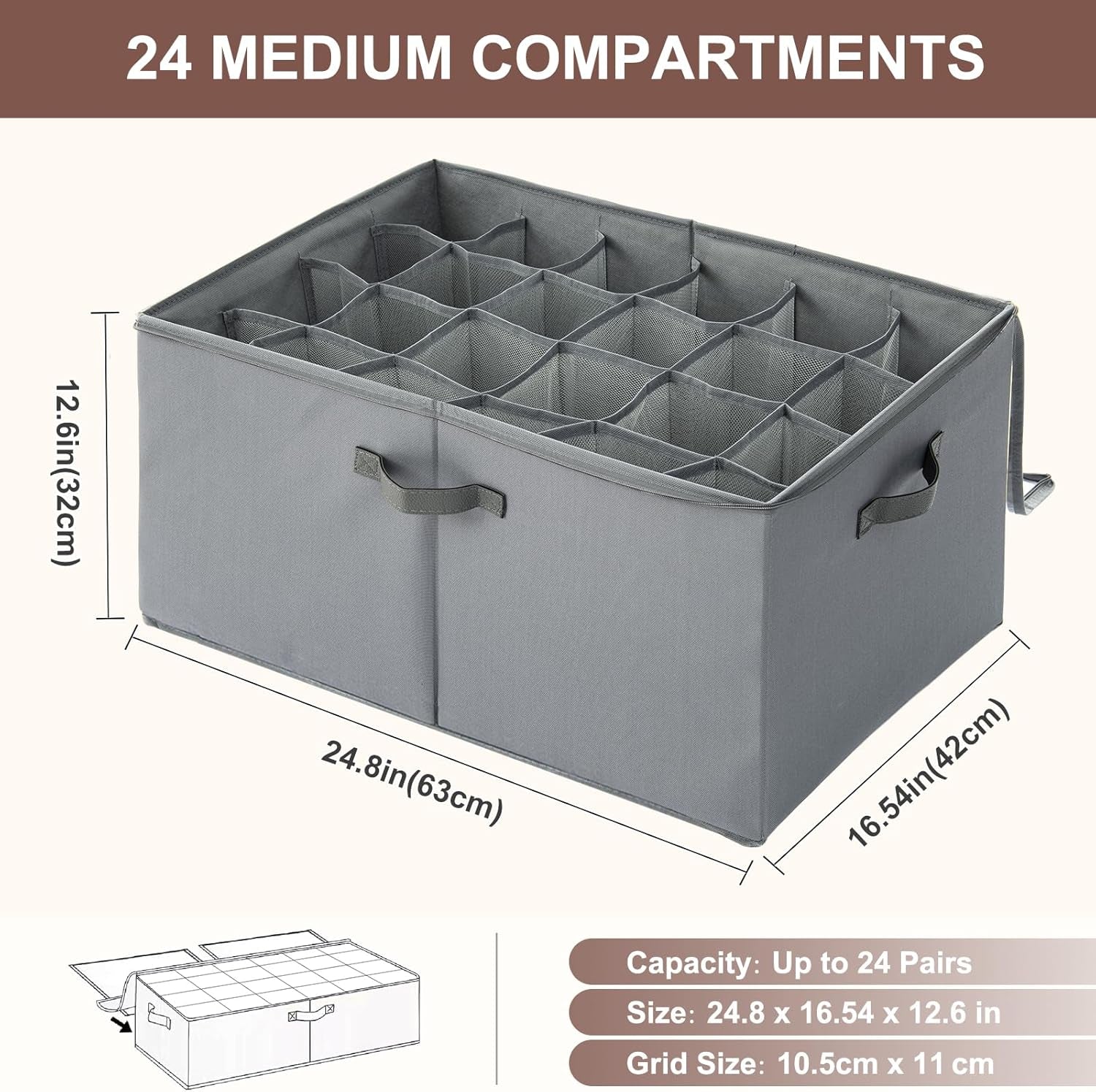 Shoe Organizer for Closet Shoe Storage Boxes Holder Containers Collapsible Fabric Shoes Cube Compact Bins for Dorm, Small Spaces, Fits Sandals, Large Shoes up to 24Pairs